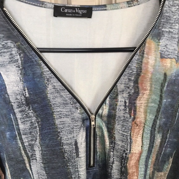 Cour de Vague Top SzL 1/2 Zip Front Unisex Blue Long Sleeve Lt Weight Pre-Owned - Picture 6 of 8